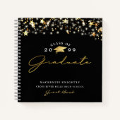 ゲストブックディスタンスブラック金ゴールドスターライト ノートブック (正面)