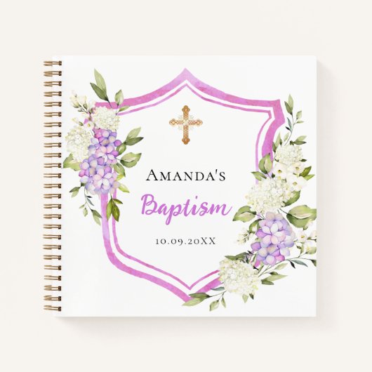 ゲストブックバプテスクレストピンク紫色の花女 ノートブック (正面)