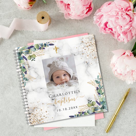 ゲストブックバプテスマ写真大理石ユーカリ ノートブック