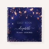 ゲストブックバースデーネイビーブルーバラ金ゴールド星名 ノートブック (正面)