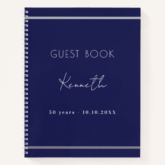 ゲストブックバースデーネイビーブルーミニマリスト ノートブック (正面)