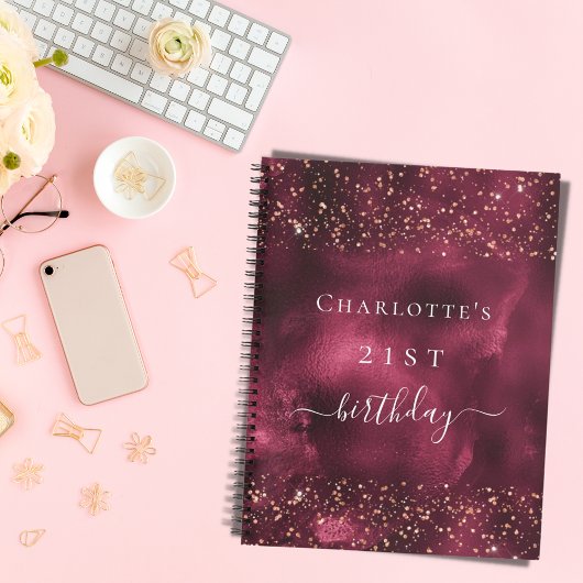 ゲストブックバースデーバーガンディバラ金ゴールド ノートブック