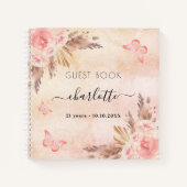 ゲストブックバースデーパンパスバラ赤面バタフライ ノートブック (正面)