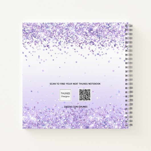 ゲストブックバースデーパーティーバイオレットホワイトグリッター ノートブック (裏面)