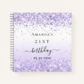 ゲストブックバースデーパーティーバイオレットホワイトグリッター ノートブック (正面)