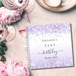 ゲストブックバースデーパーティーバイオレットホワイトグリッター ノートブック