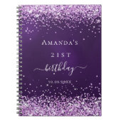 ゲストブックバースデーパープルグリッター名 ノートブック (正面)