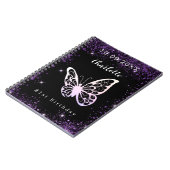 ゲストブックバースデーブラックパープルグリッターバタフライ ノートブック (左側)