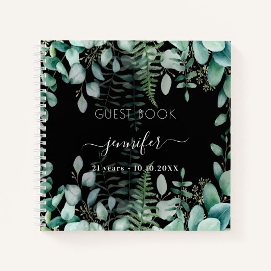ゲストブックバースデーブラックユーカリプトゥスウッドランド ノートブック (正面)