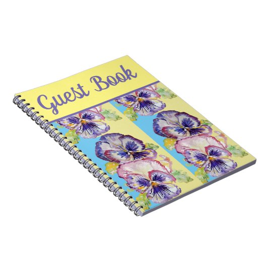 ゲストブックパンシーパープルフラワーウォーターカラーアート ノートブック (右側)