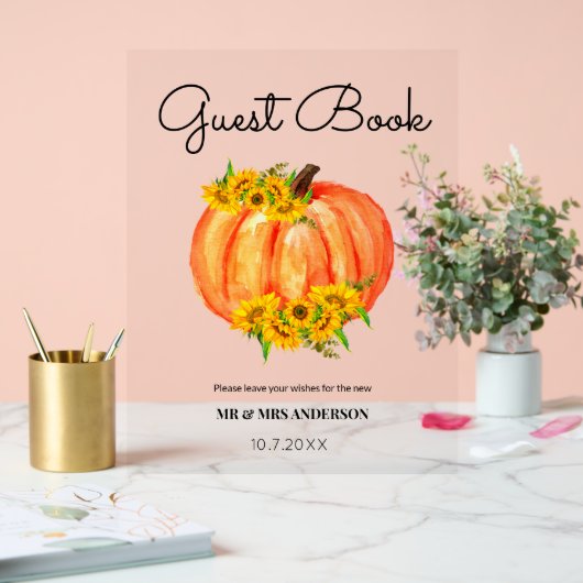ゲストブックパンプキン秋の結婚式 アクリルサイン (ウェディング)