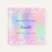 ゲストブックピンクホログラフィック紙吹雪スウィート16 ノートブック (正面)