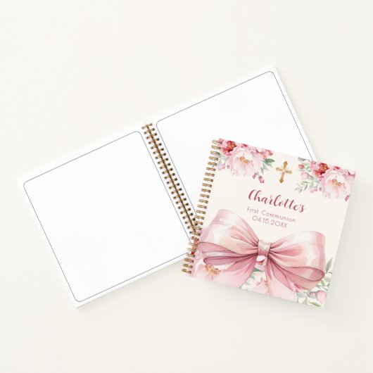 ゲストブックファーストコミューニオンピンクボウクリーム花模様 ノートブック (内部)