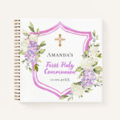 ゲストブックファースト・コミュニオンクレストピンクの花 ノートブック (正面)