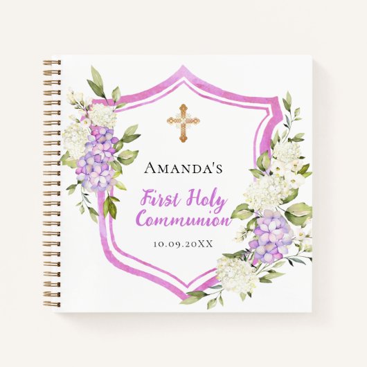 ゲストブックファースト・コミュニオンクレストピンクの花 ノートブック (正面)