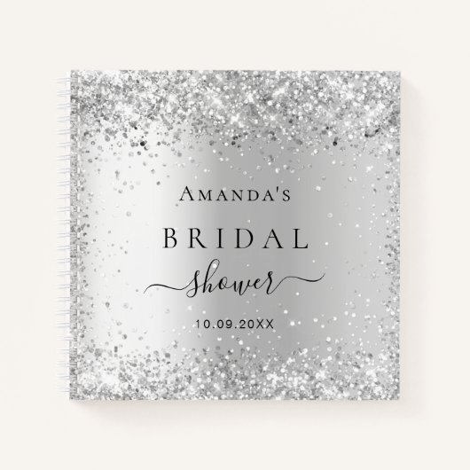 ゲストブックブライダルシャワーシルバーグリッタースパークルズ ノートブック (正面)
