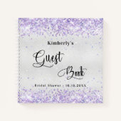 ゲストブックブライダルシャワーシルバーバイオレットグリッター ノートブック (正面)