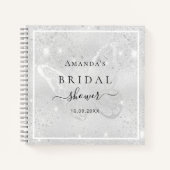 ゲストブックブライダルシャワーシルバーバタフライグリッター ノートブック (正面)