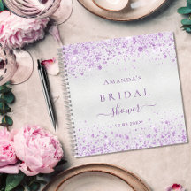 ゲストブックブライダルシャワーシルバーパープルグリッター