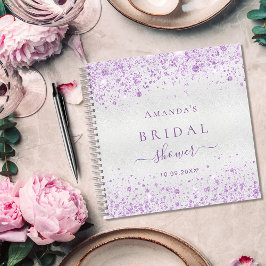 ゲストブックブライダルシャワーシルバーパープルグリッター ノートブック