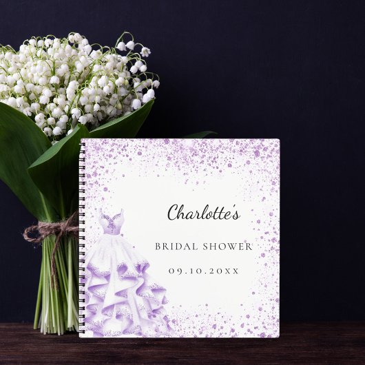 ゲストブックブライダルシャワーバイオレットドレスグリッター ノートブック