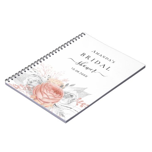 ゲストブックブライダルシャワーバラ金ゴールドフローラ銀 ノートブック (左側)