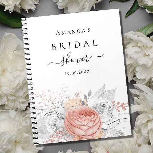 ゲストブックブライダルシャワーバラ金ゴールドフローラ銀 ノートブック