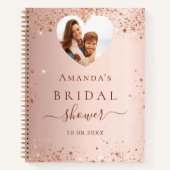 ゲストブックブライダルシャワーバラ金ゴールド写真ハート ノートブック (正面)