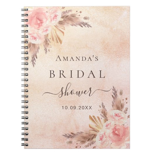 ゲストブックブライダルシャワーピンクの花バラパンパ ノートブック (正面)