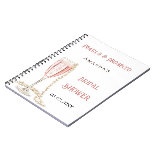 ゲストブックブライダルシャワーピンクパールプロセッコ ノートブック (左側)