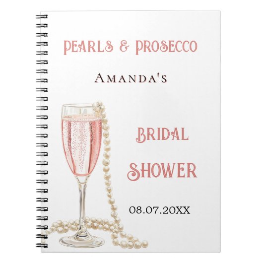 ゲストブックブライダルシャワーピンクパールプロセッコ ノートブック (正面)