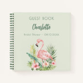 ゲストブックブライダルシャワーピンクフラミンゴセージグリーン ノートブック (正面)