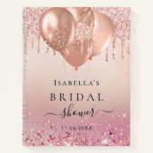 ゲストブックブライダルシャワーピンクローズ金ゴールドバルーン ノートブック (正面)