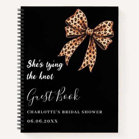 ゲストブックブライダルシャワーブラックヒョウ弓結び ノートブック (正面)