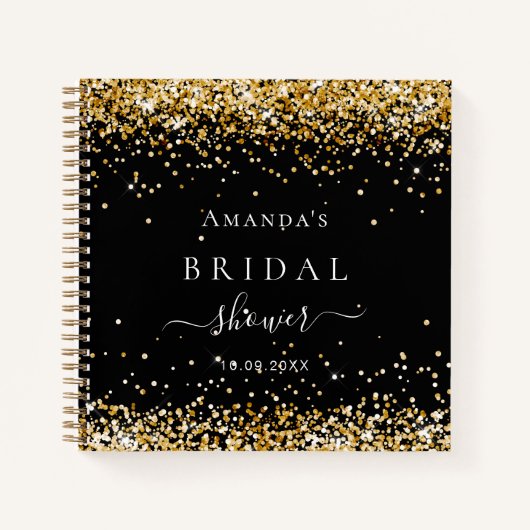 ゲストブックブライダルシャワーブラック金ゴールドグリッター名 ノートブック (正面)