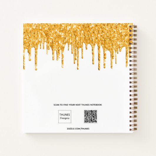 ゲストブックブライダルシャワーホワイト金ゴールドグリッター名 ノートブック (裏面)