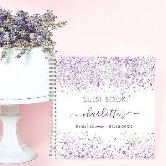 ゲストブックブライダルシャワーラベンダーホワイト ノートブック
