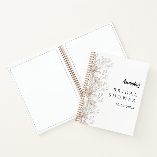 ゲストブックブライダルシャワーワイルドフラワーベージュクリーム ノートブック (内部)