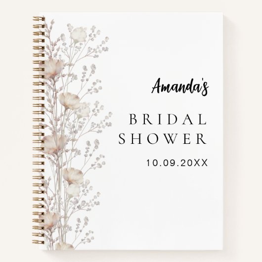 ゲストブックブライダルシャワーワイルドフラワーベージュクリーム ノートブック (正面)