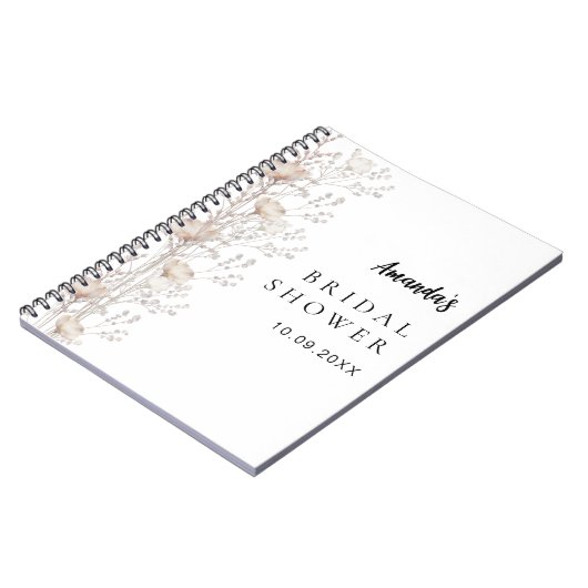 ゲストブックブライダルシャワーワイルドフラワーベージュクリーム ノートブック (左側)