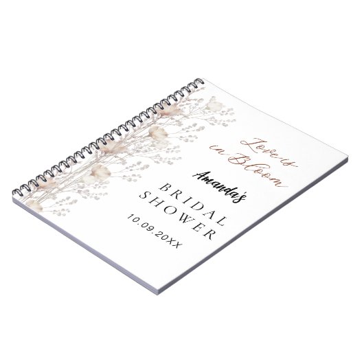 ゲストブックブライダルシャワーワイルドフラワーベージュクリーム ノートブック (左側)