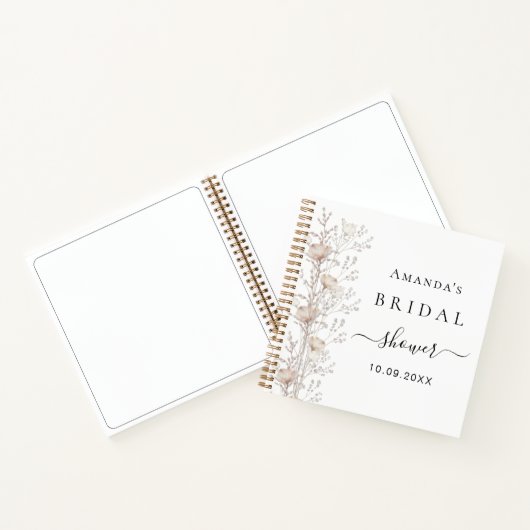 ゲストブックブライダルシャワーワイルドフラワーベージュクリーム ノートブック (内部)