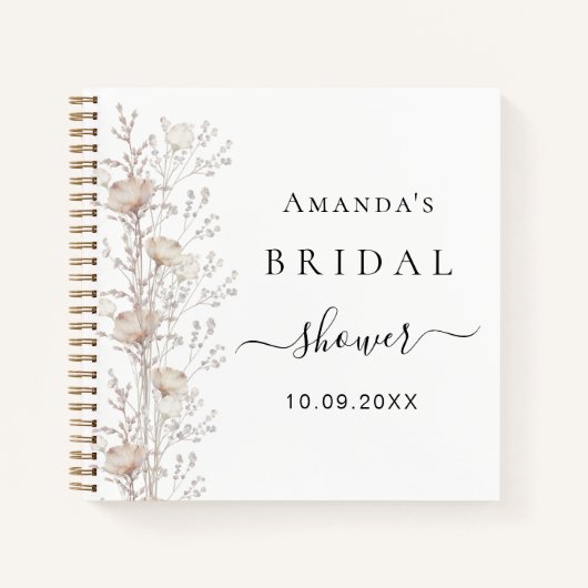 ゲストブックブライダルシャワーワイルドフラワーベージュクリーム ノートブック (正面)
