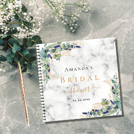 ゲストブックブライダルシャワー大理石ユーカリ金ゴールド ノートブック