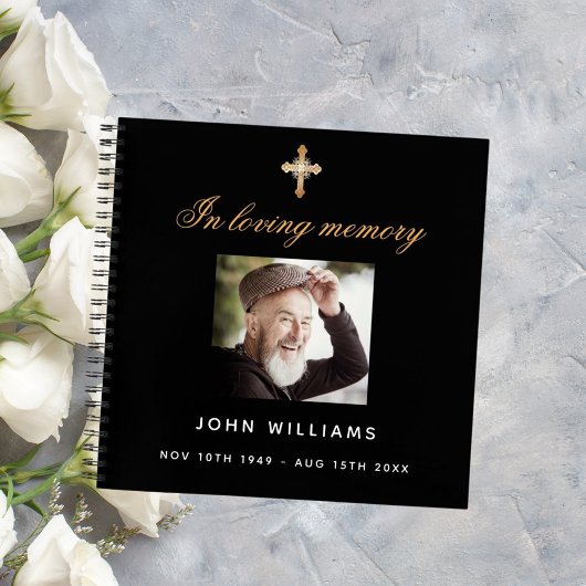 ゲストブックブラック金ゴールド記念葬儀写真 ノートブック