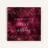 ゲストブックブルゴーニュバラ金ゴールドグリッター誕生日 ノートブック (正面)