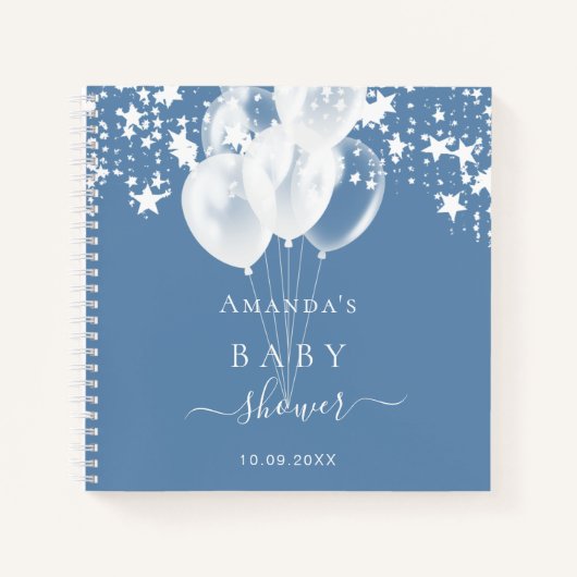 ゲストブックベビーシャワーほこりっぽい青い星のバルーン ノートブック (正面)