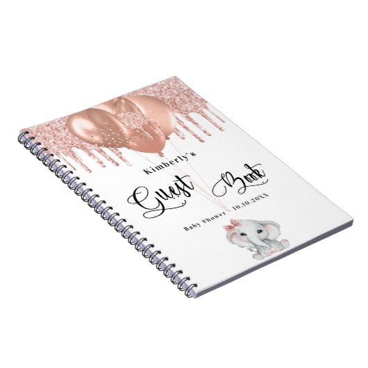 ゲストブックベビーシャワーエレファントバラ金ゴールドバルーン ノートブック (右側)