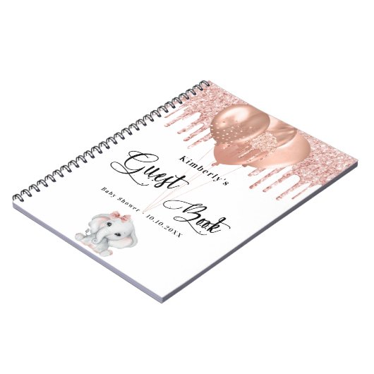 ゲストブックベビーシャワーエレファントバラ金ゴールドバルーン ノートブック (左側)