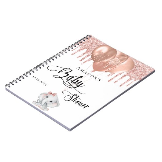 ゲストブックベビーシャワーエレファントバラ金ゴールドホワイト ノートブック (左側)